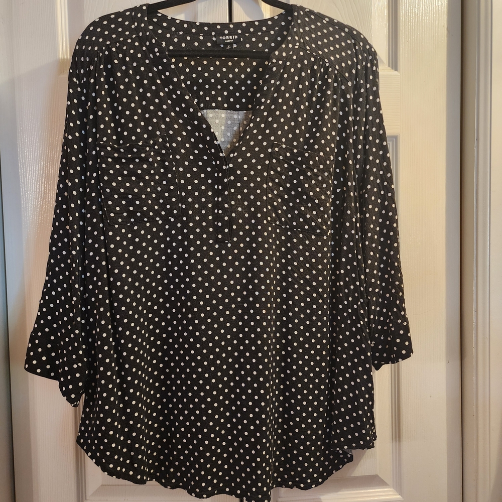 Torrid Black and White Polka Dot Blouse